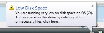 Windows low disk space warning