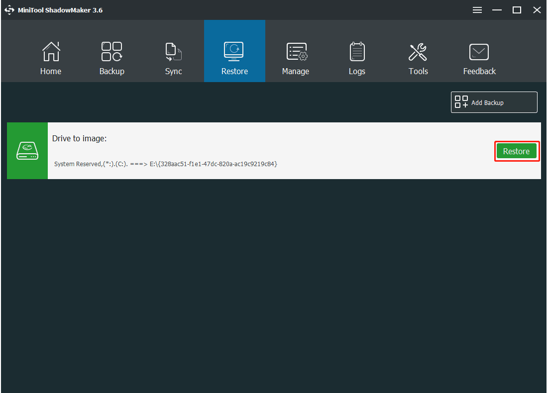 restore system image with MiniTool ShadowMaker