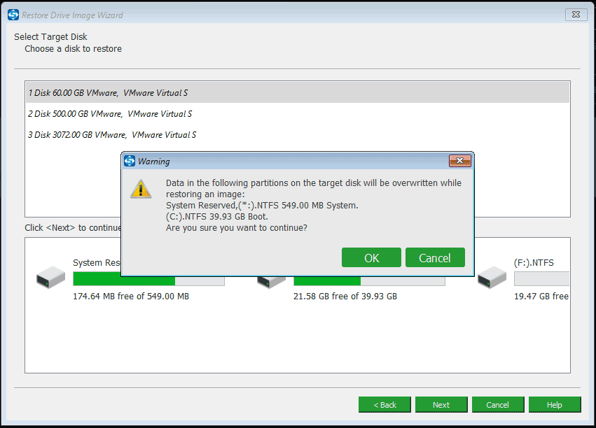 select a target disk to restore