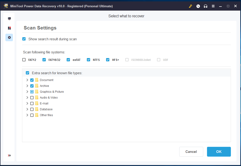 especificar tipos de arquivos e sistemas de arquivos a serem verificados