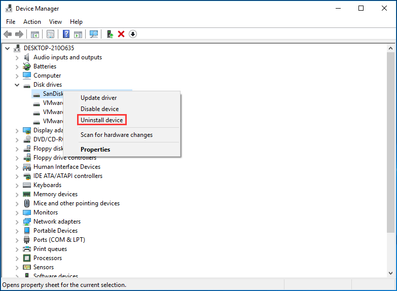 desinstalar unidade ou dispositivo USB