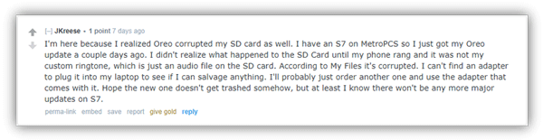sd card corrupted after android update in reddit