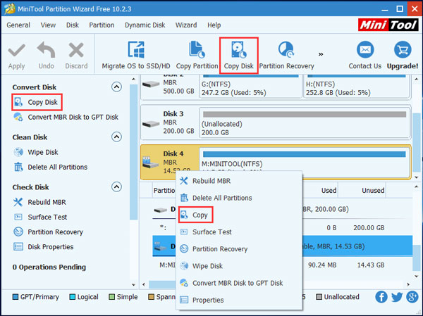 use copy disk feature of pw to back up android sd card data