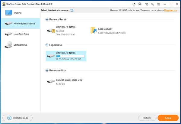 four recover modules of minitool power data recovery