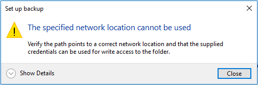 the specified network location cannot be used