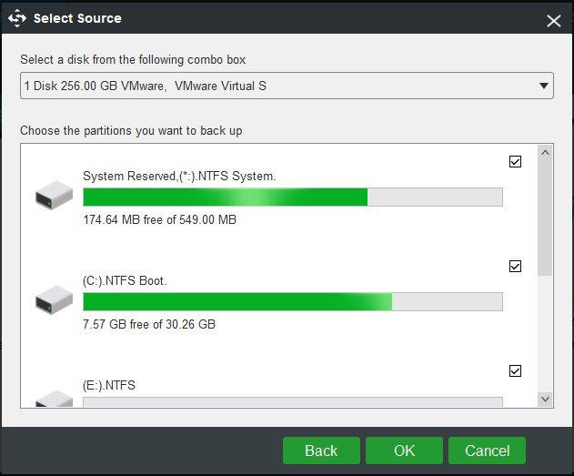 choose all system disks to backup