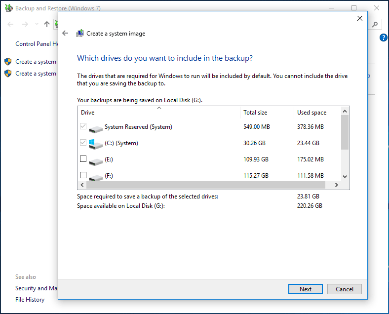 system partitions are included in the backup