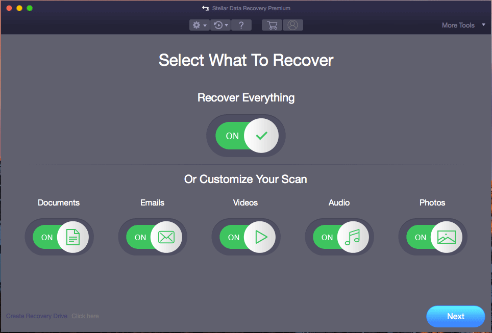 selecione o que recuperar no Stellar Data Recovery