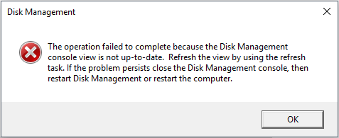 Disk Management console view is not up-to-date