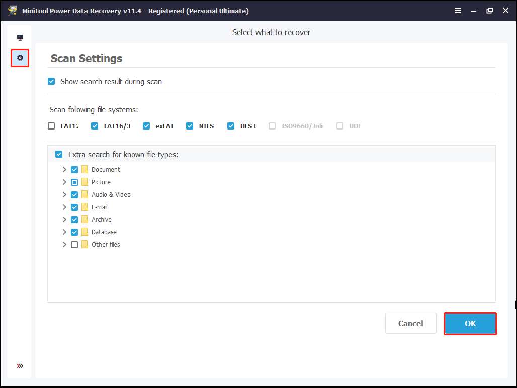 set up the scan preferences