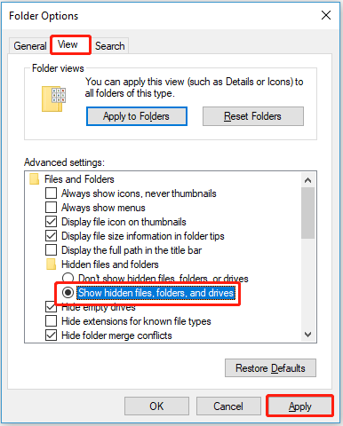 click Show hidden files, folders, and drives