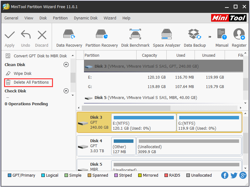 delete all partitions