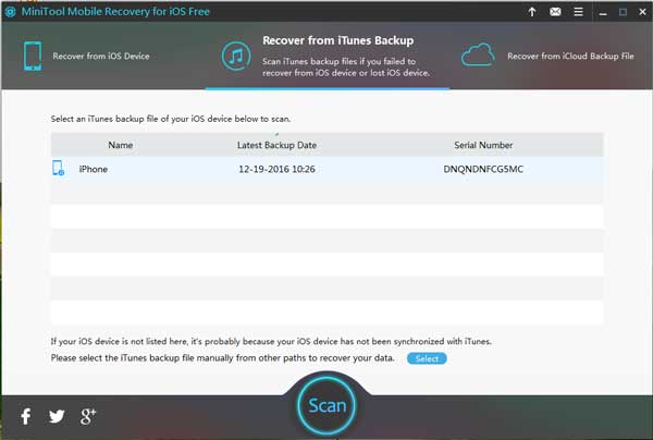 choose the target itunes backup file to scan
