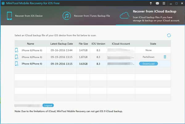 choose the target icloud backup to download