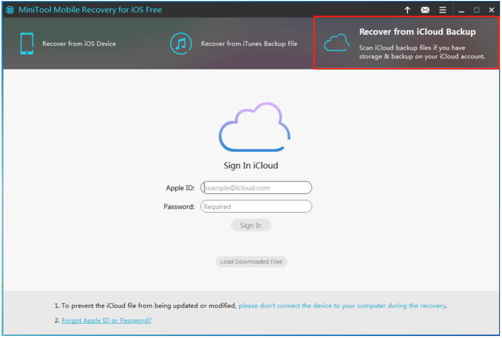 choose Recover from iCloud Backup