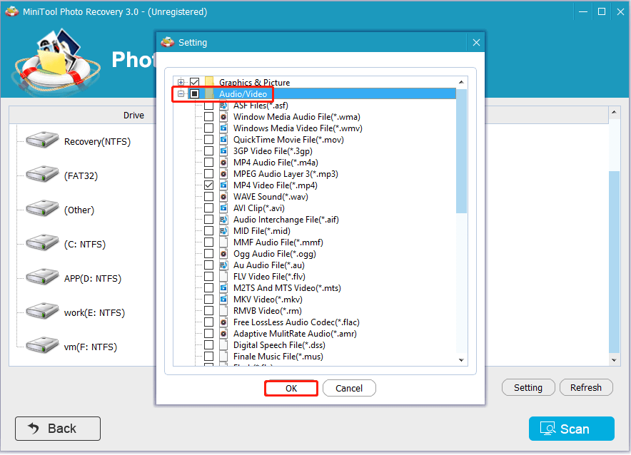 set up scanning settings