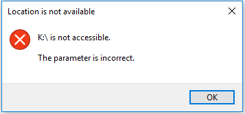 K is not accessible because the parameter is incorrect