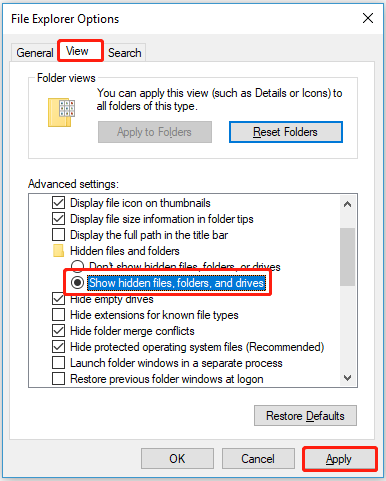 click Show hidden files, folders, and drives