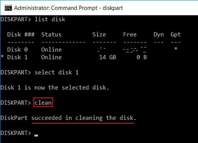 diskpart clean command