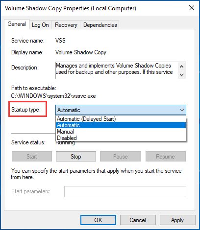 change the Startup type to Automatic and click OK to Continue 