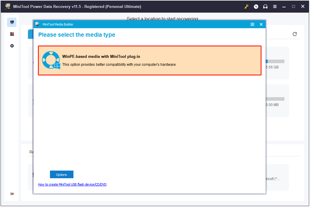 select WinPE-based media with MiniTool plug-in