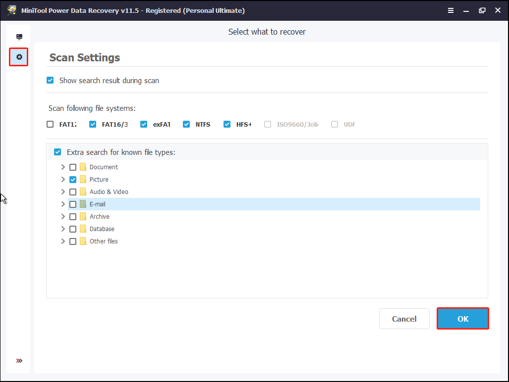 set up scan settings