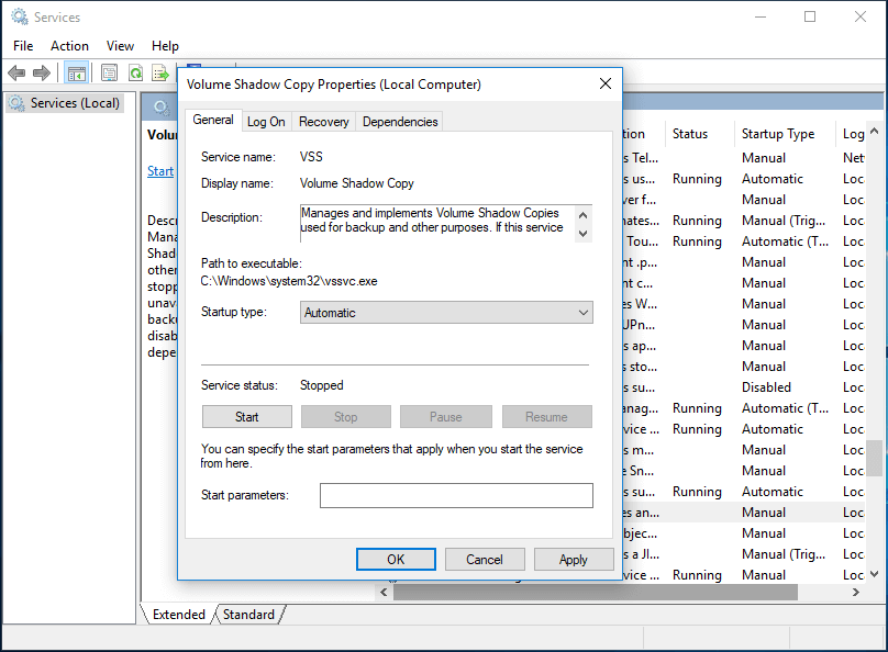 change the Startup type to Automatic and click Apply to confirm this change
