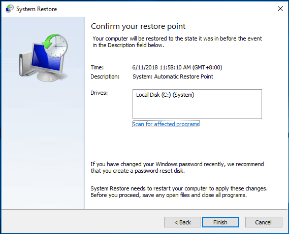 confirm the restore point