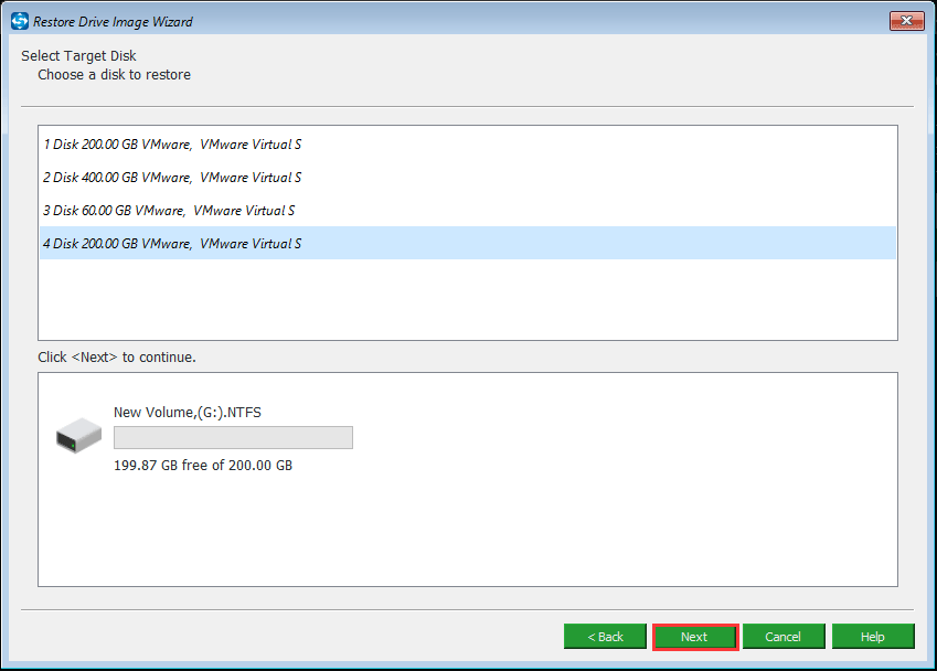 choose a target disk and click Next to continue