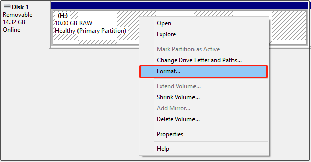 click the button to format the partition