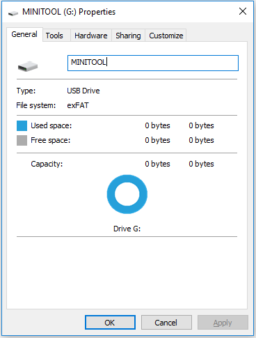 USB drive shows 0 bytes