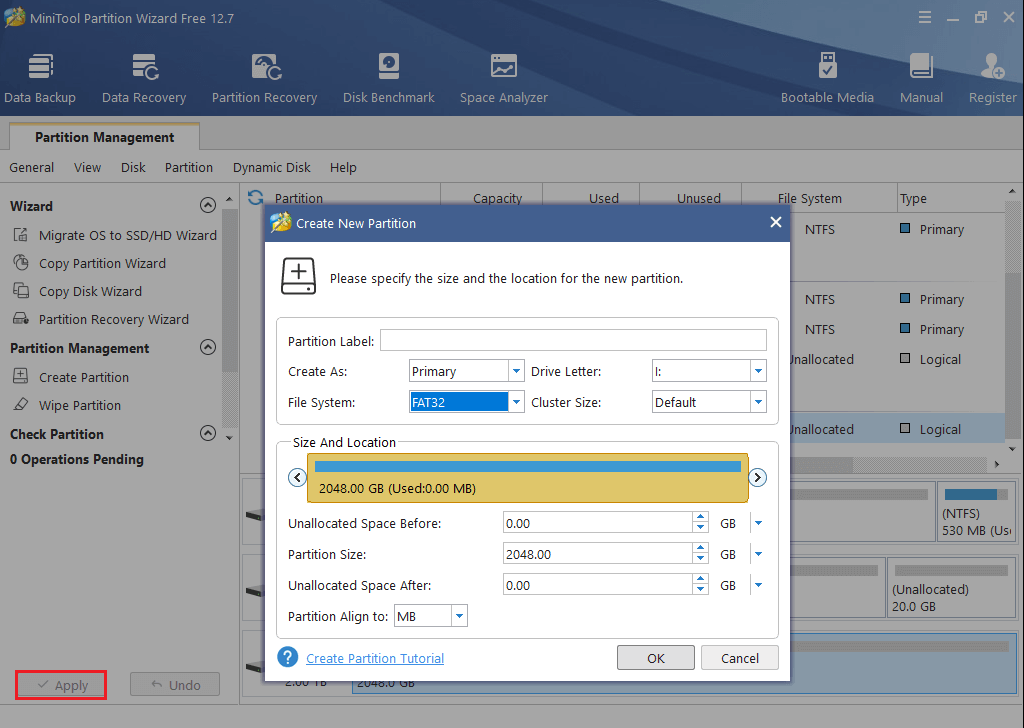 set partition parameters