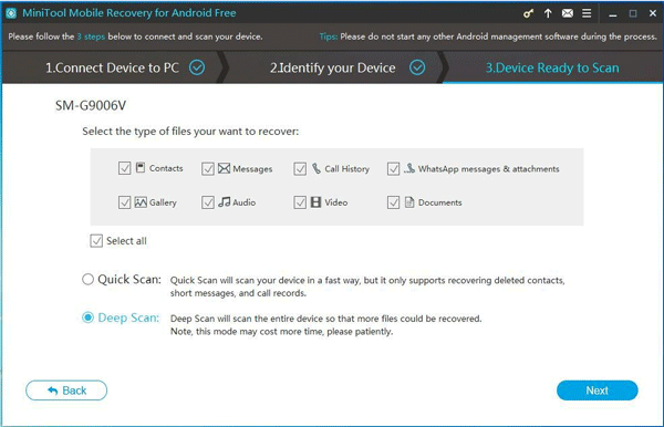 choose deep scan method to scan android device