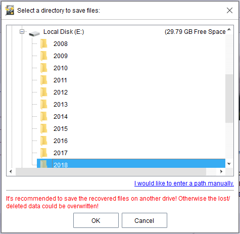 choose a path on your computer to save the selected files