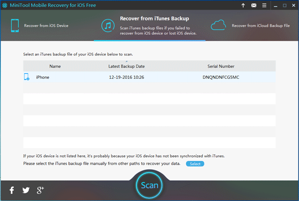 choose Recover from iTunes Backup File module