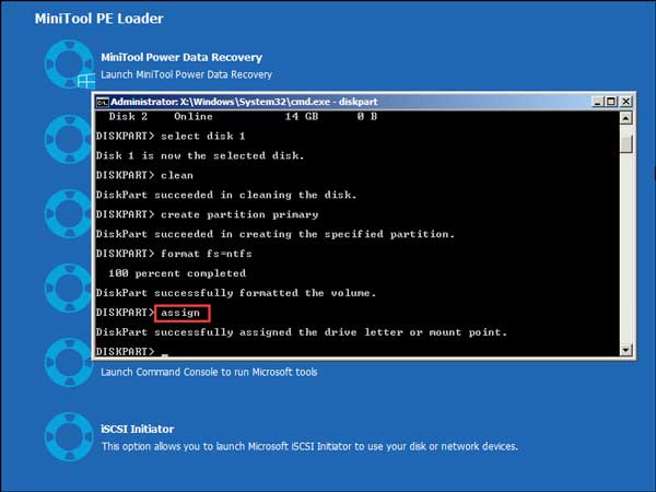 type assign to add a drive letter to the external hard drive