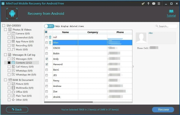 choose the target contacts from the scan result