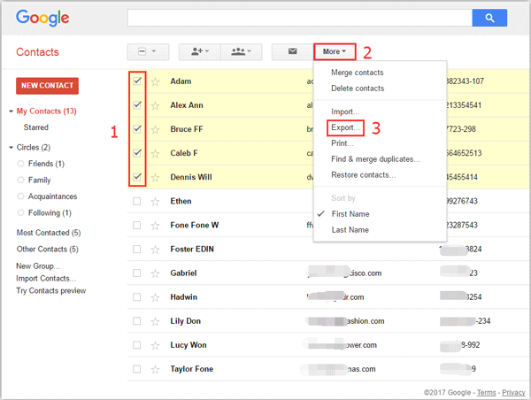 export contacts