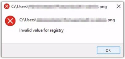 the invalid value for registry error
