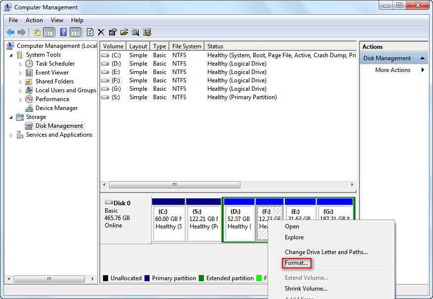 Format drive in Disk Management