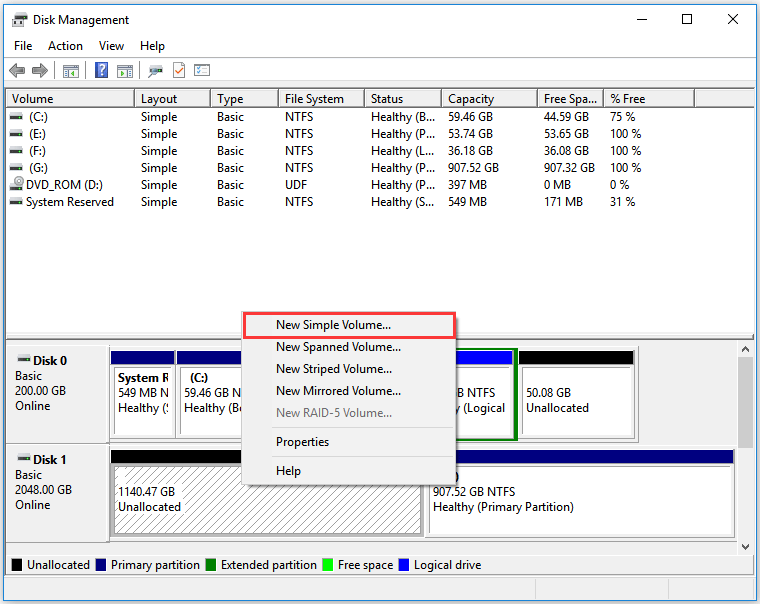 choose New Simple Volume to continue