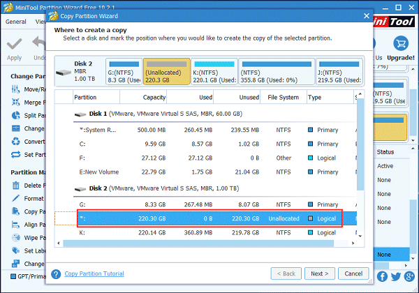 select the destination partition