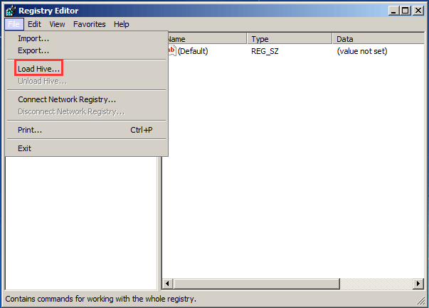 load hive in the registry editor