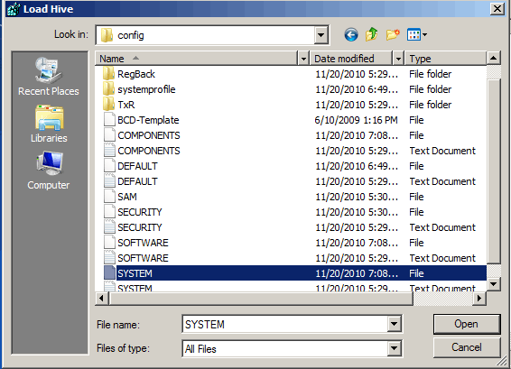 load hive to open system file in config