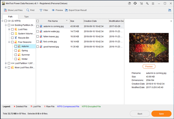 find the files you want to recover from the scan result interface