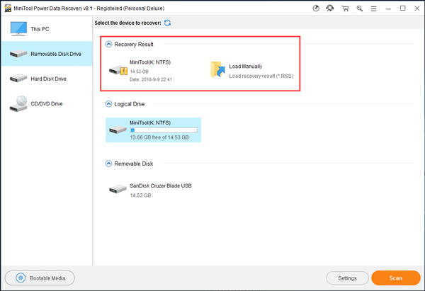 load latest scan result and load recovery result with an advanced edition