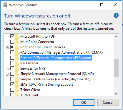 disable remote differential compression