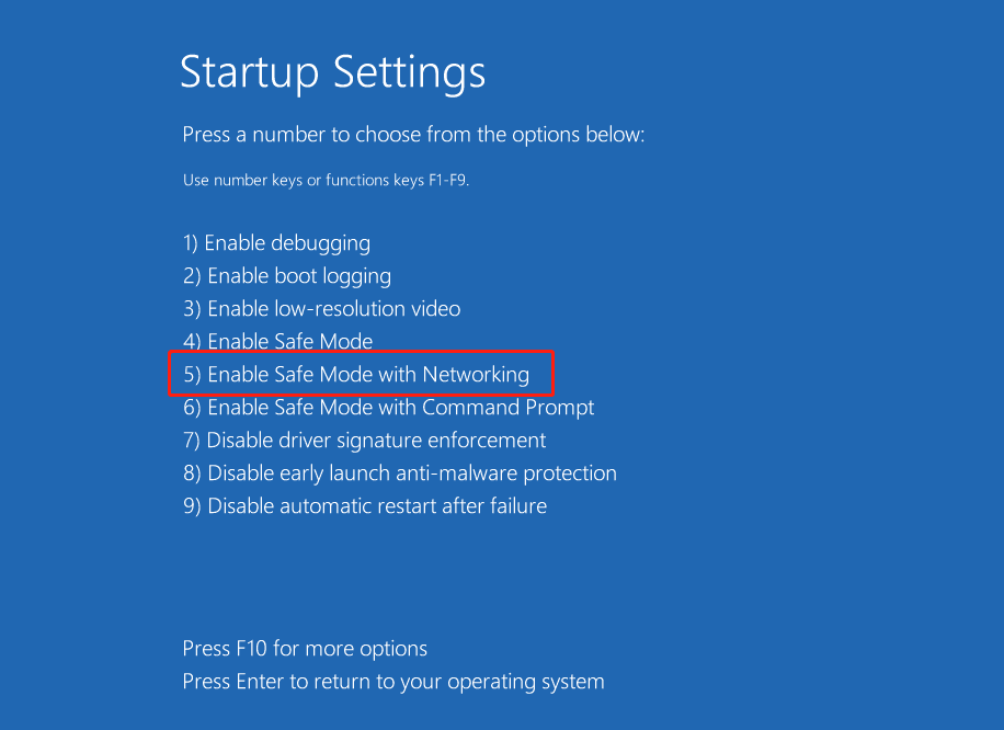 enable Safe Mode with networking