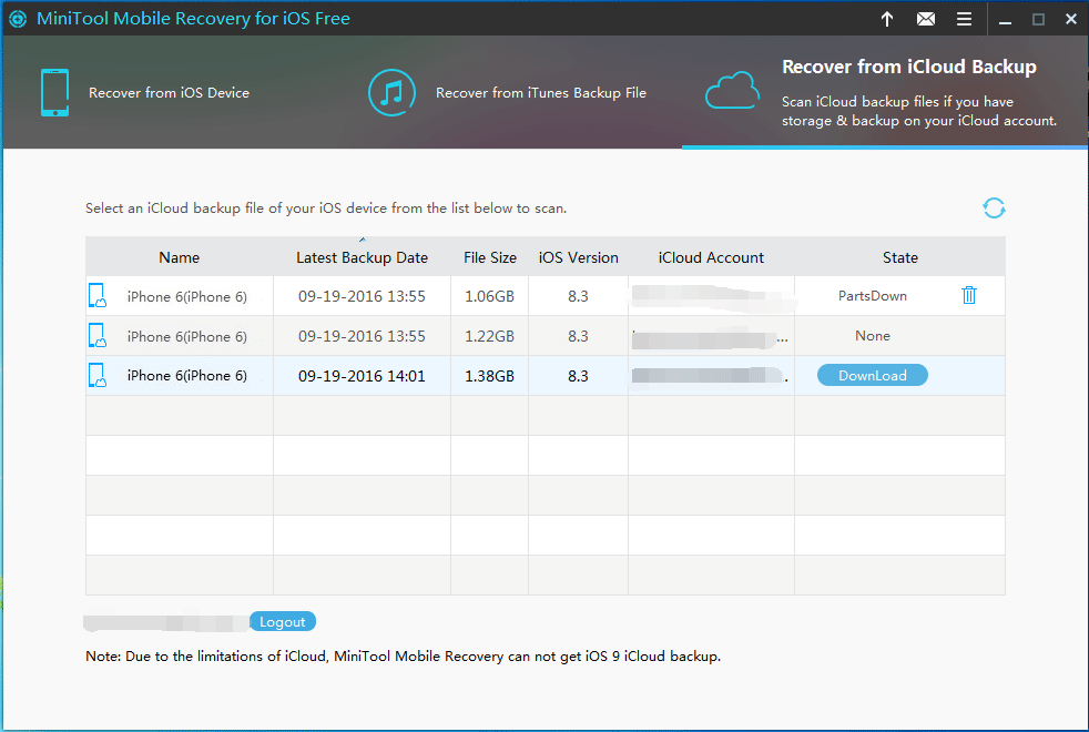 download the target iCloud backup file