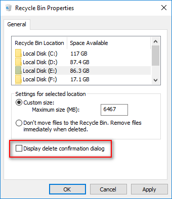 not display delete confirmation dialog